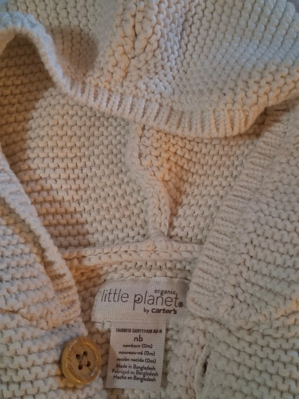 Carter's Cream Hooded Knit Sweater Newborn 260897